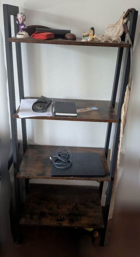 Ladder Shelf 4-Tier Bookshelf – Brown Wood and Metal