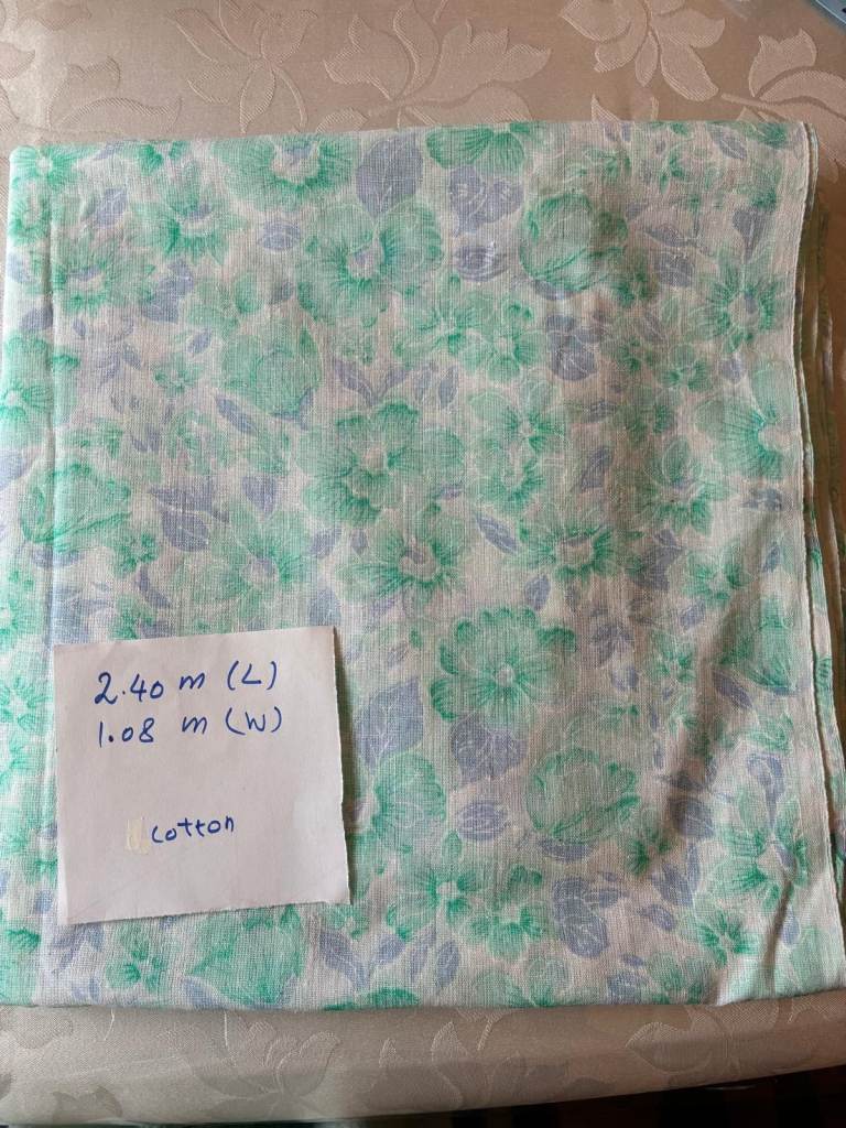 Cotton Fabric – Green & Blue Floral Pattern 2.4m X 1.08m