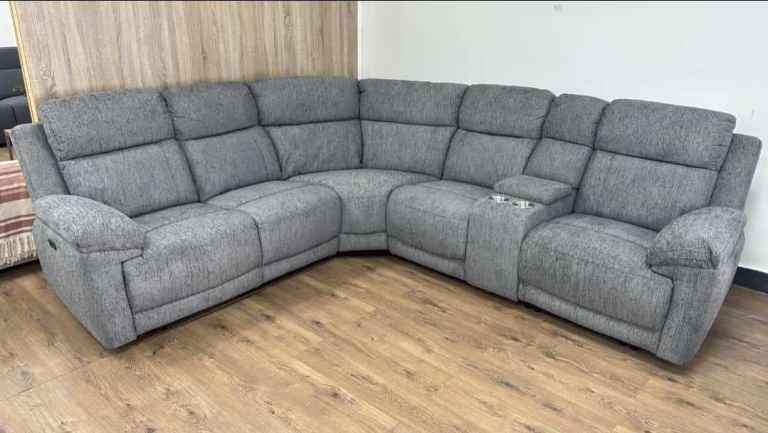 Grey or Beige Fabric Electric Recliner Corner Sofa New 