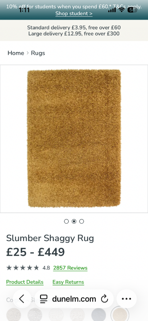 Dunelm Slumber Shaggy Rug – Good Condition