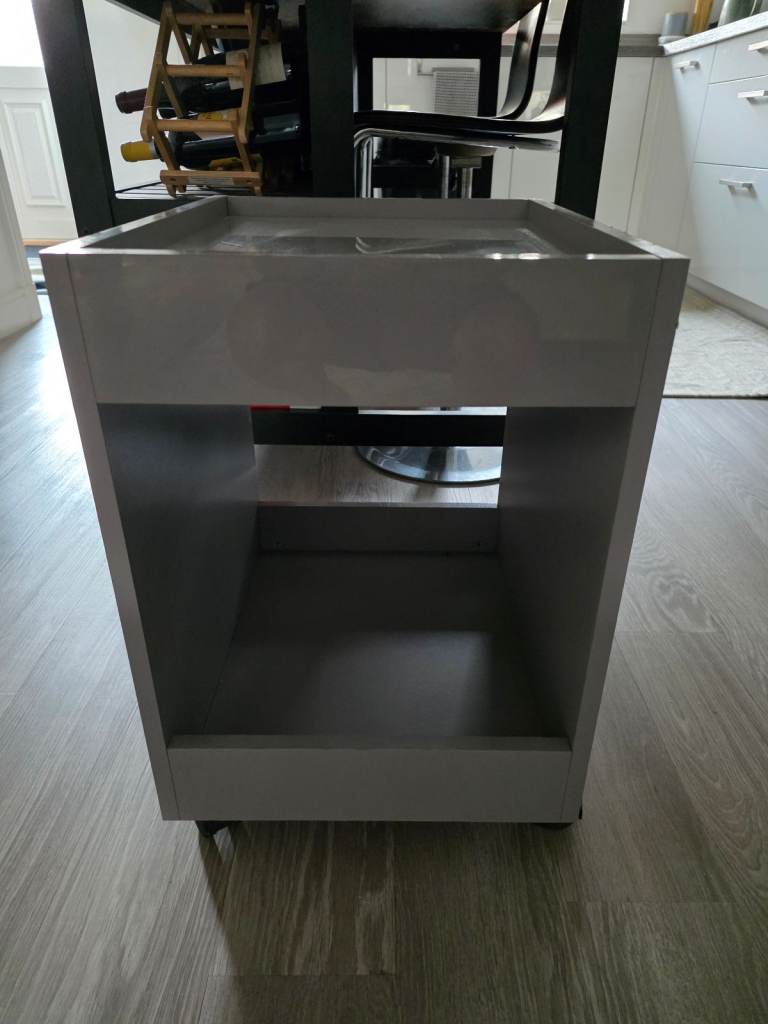 Grey side table with wheels