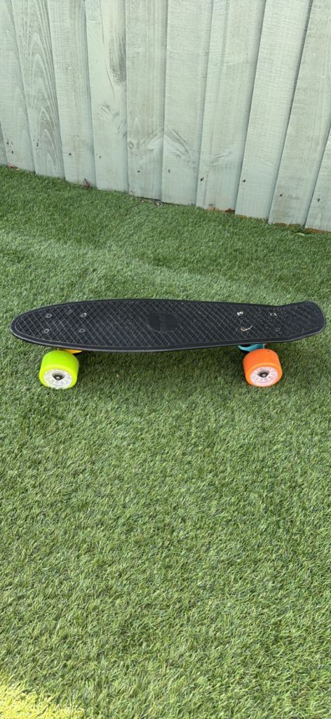 Penny Board Skateboard – Black Deck, Orange & Green Wheels