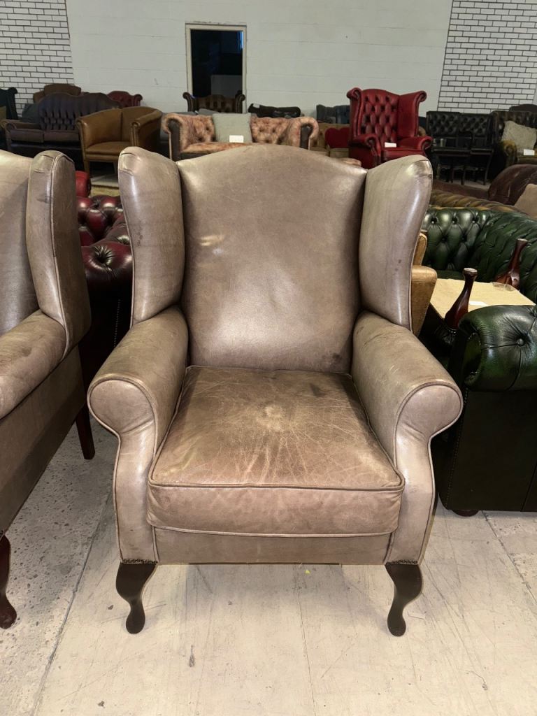 Laura ashley denbigh tan brown real leather wingback chair