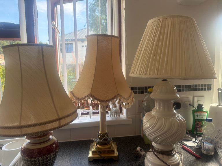 3 x Vintage Table Lamps with Shades perfect working order 