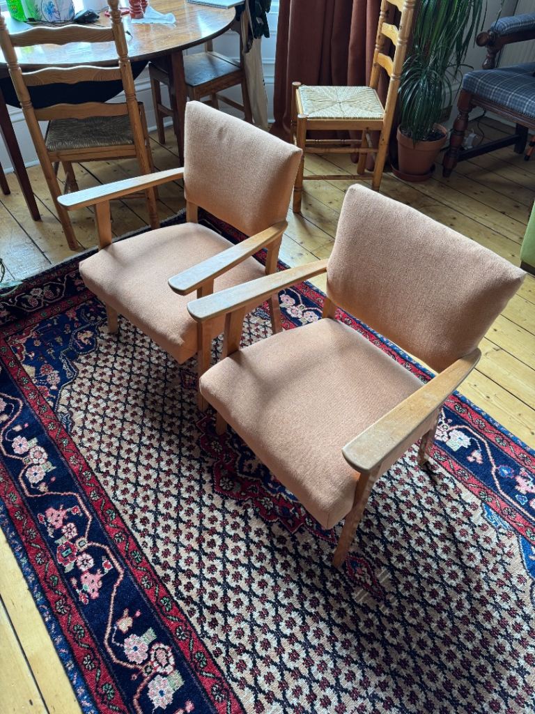 Pair of Vintage Mid-Century Wooden Frame Chairs