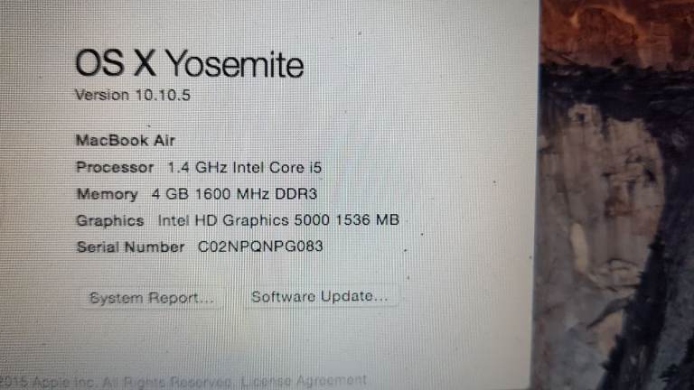 apple macbook air osx yosemite a1465 proessor intel core i5 1.4ghz 4g memory intel 