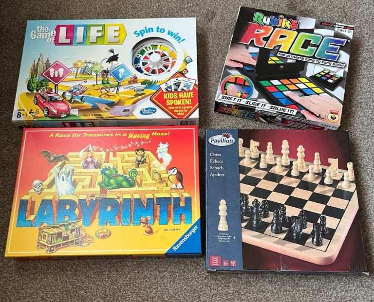 PENDING -REDUCED - Board Games Bundle – Life, Labyrinth, Rubik's Race & Chess Set
