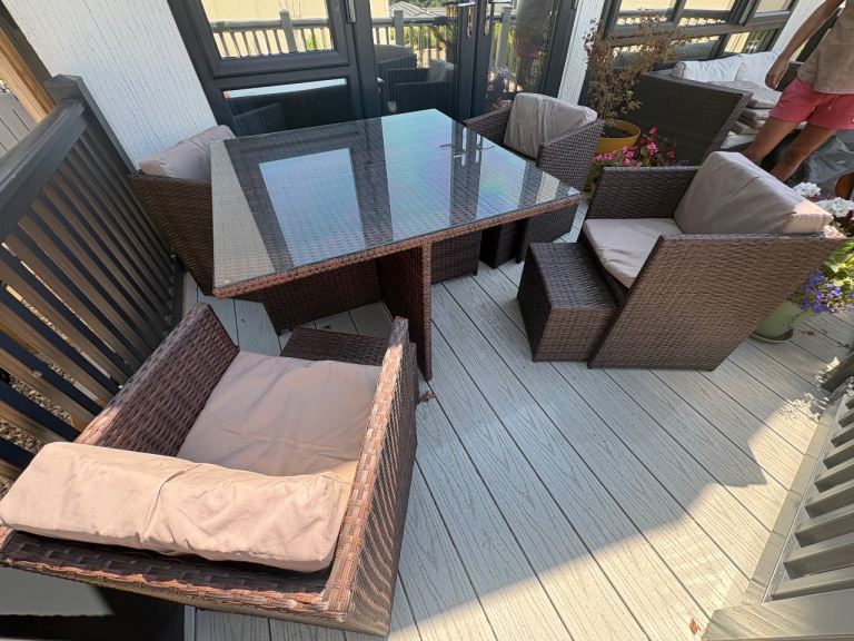 Brown Rattan cube Patio Furniture Set with Cushions