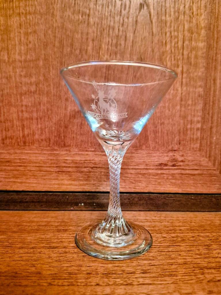Vintage Etched Babycham Limited Edition Martini Glass with Twisted Stem VGC