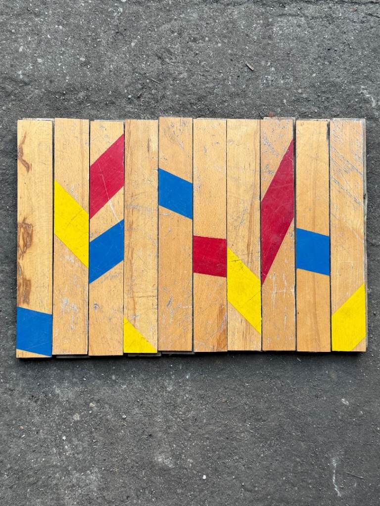 🎨CGB355G — Reclaimed Colourful Beech GYM Parquet Flooring (35 × 5 cm) @wood_job_uk