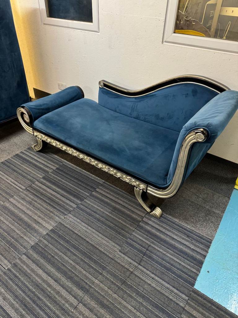 Decorative Blue Wedding chair sofa French Empire style scroll end chaise lounge