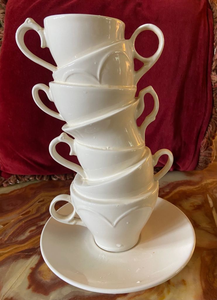 Unusual Novelty Vase - White Ceramic Stacked Cups