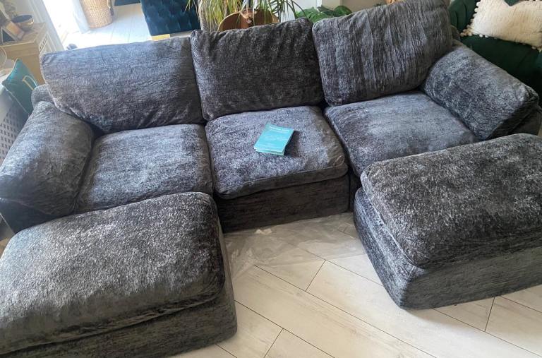 Brand New Unused Grey Velvet Modular Sponge Sofa 