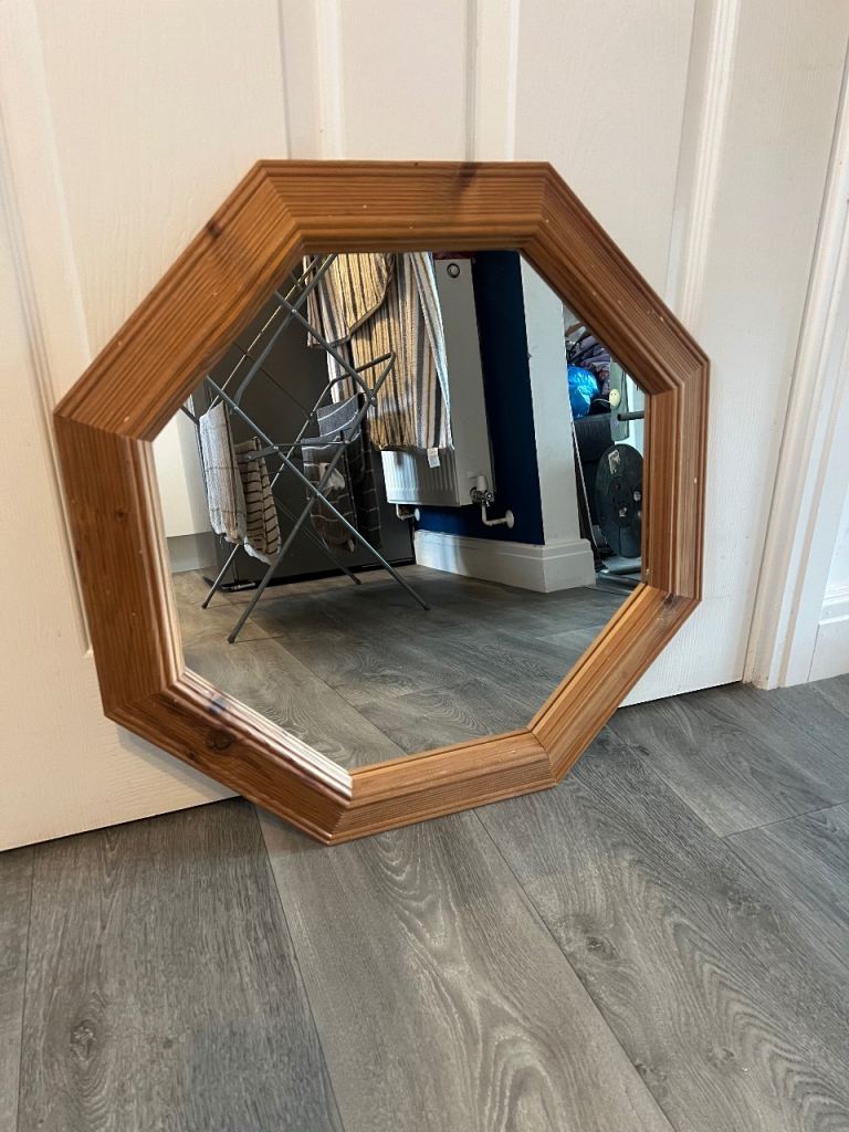 Octagonal Wooden Framed Mirror – Good Condition