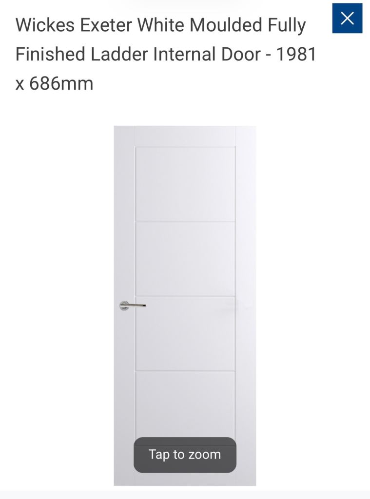 Brand new Wickes Exeter White Moulded Fully Finished Ladder Internal Door - 1981 x 686mm