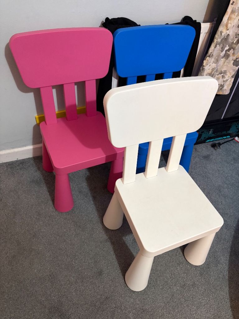 IKEA MAMMUT children's chair in white, blue and pink