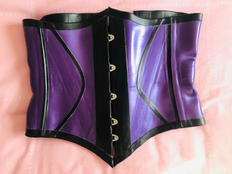 Dark Desires Purple Latex with Black Trim Underbust Corset - Size 22 inch