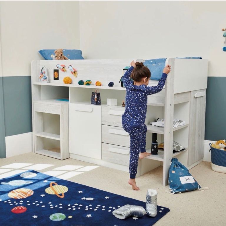 Kids Nimbus Mid Sleeper Bed with Desk and Storage - White/Wood Look