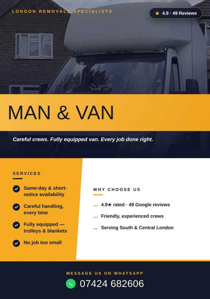 🚚 Man & Van | 📦 Single Item Delivery | 👥 Two Men & Van — South & Central London
