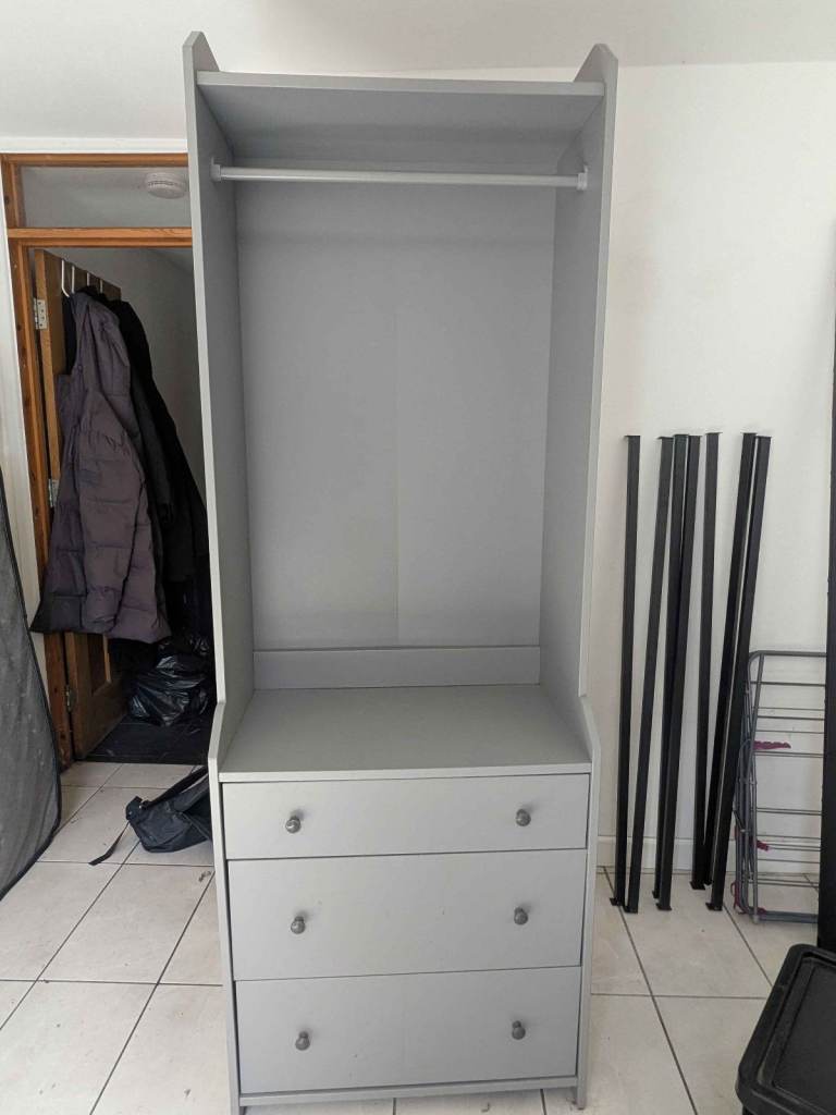 Free Grey Wardrobe with Drawers and Hanging Rail – Good Condition