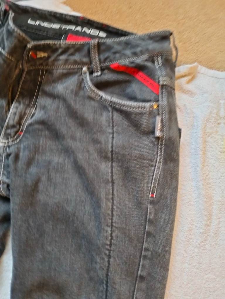 Lindstrands Mens Motorcycle Jeans STR XS W30" L32" Black HI-ART Knee hip Armour