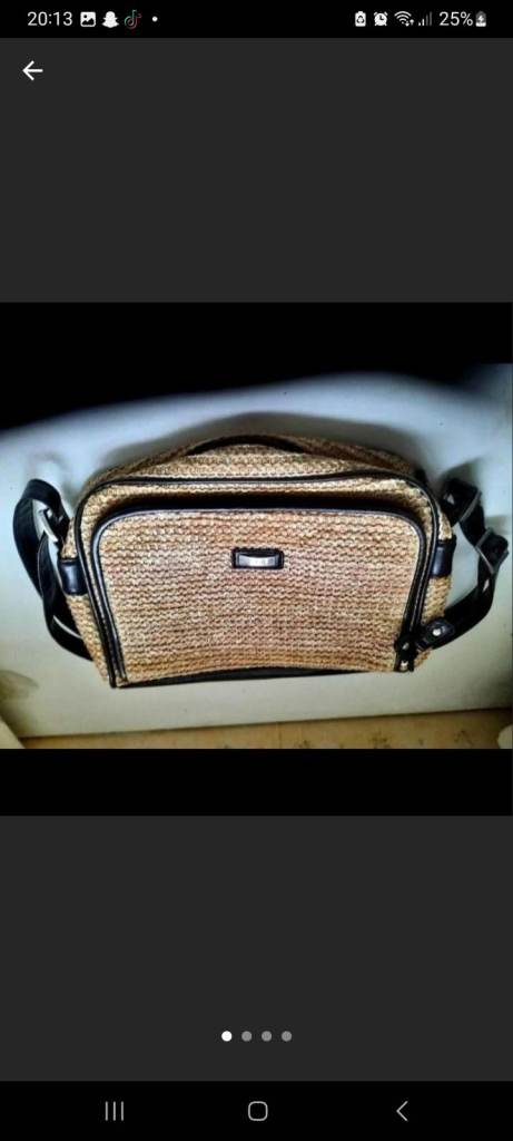 Woven Straw Effect Shoulder Bag with Black inner lining Trim