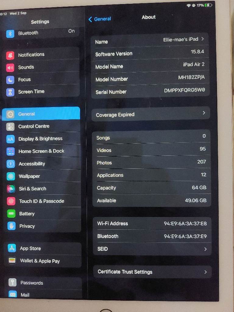 Apple iPad Air 2 64GB - White, Good Condition
