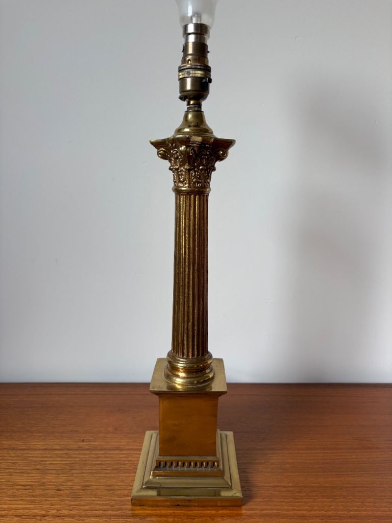 Tall, Antique, Solid Brass Table Lamp. Corinthian Columned
