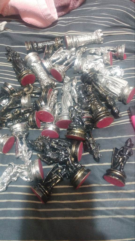 Antique vintage retro medieval full set of chess players and pieces