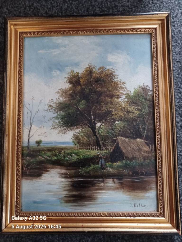 Vintage Landscape Oil Painting in Gold Frame