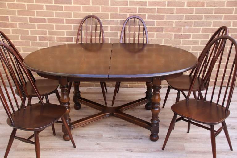 Ercol “Old Colonial” Dining Table + 6 Chairs (UK Delivery)