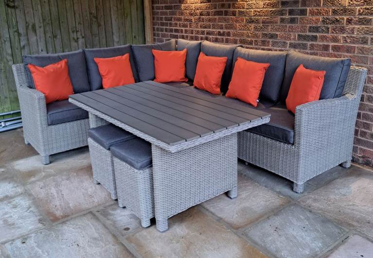 Kettler Palma L-Shape Outdoor Sofa Set with Table and Stools