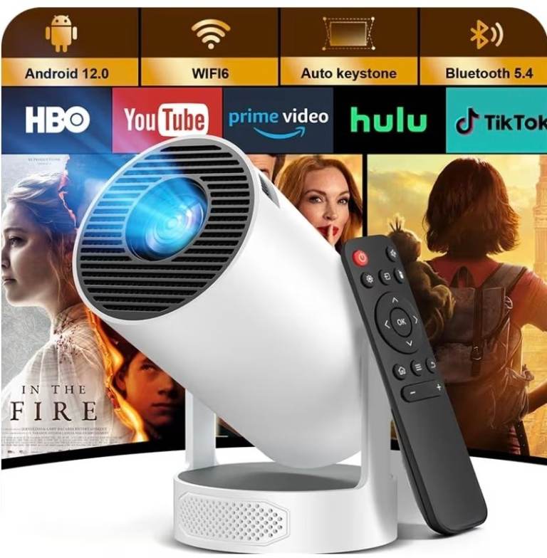 Projector, HD 1080P 4K Supported Mini Projector Auto Keystone & Focus 22000 Lumen 200 ANSI Bightnes