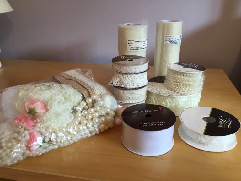 Wedding, floristry decor braid, lace, tulle, beads and pearls MAJORITY NEW UNUSED