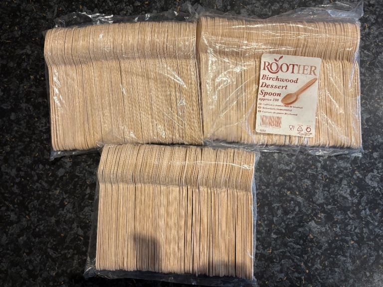 image for 300 dessert spoons, wooden, new