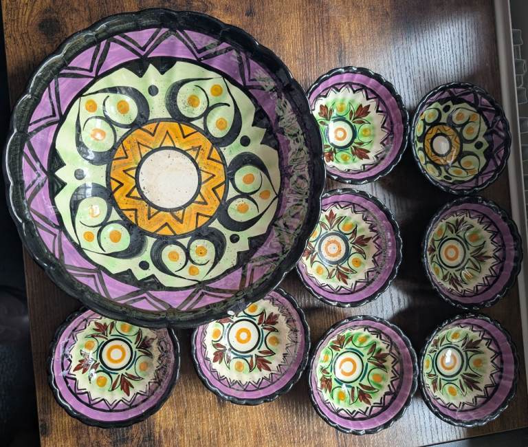 Vintage Quimper St. Jean de Bretagne Hand Painted French 9 Pieces Art Deco