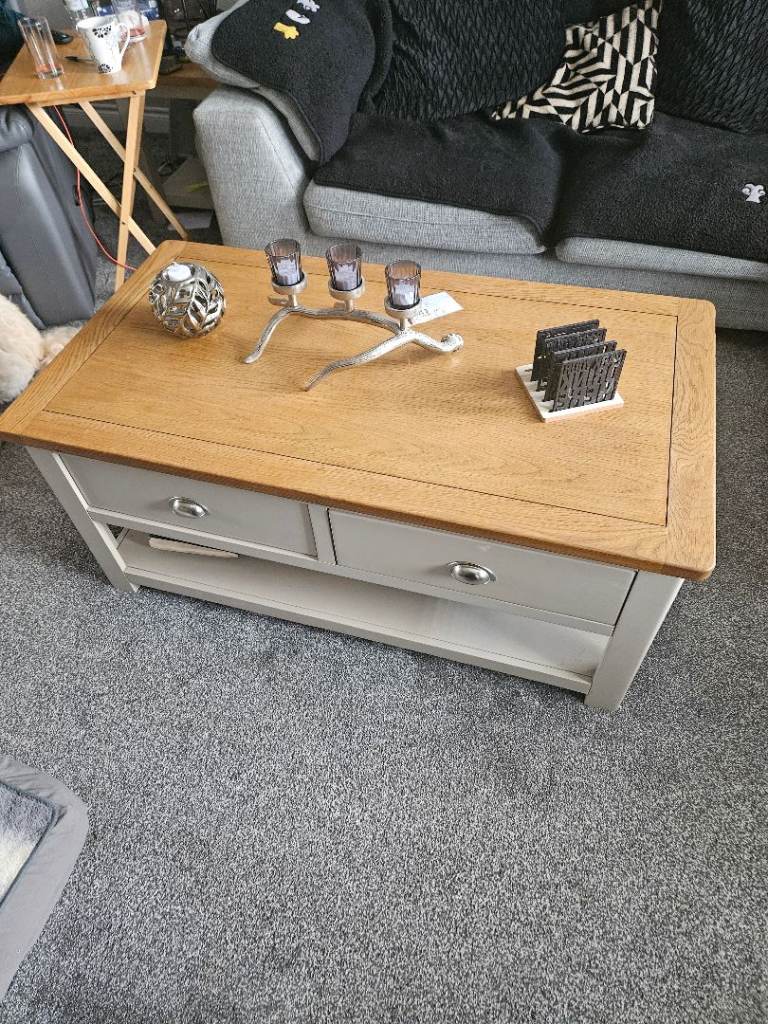 Grey and oak coffee table and 2 side tables