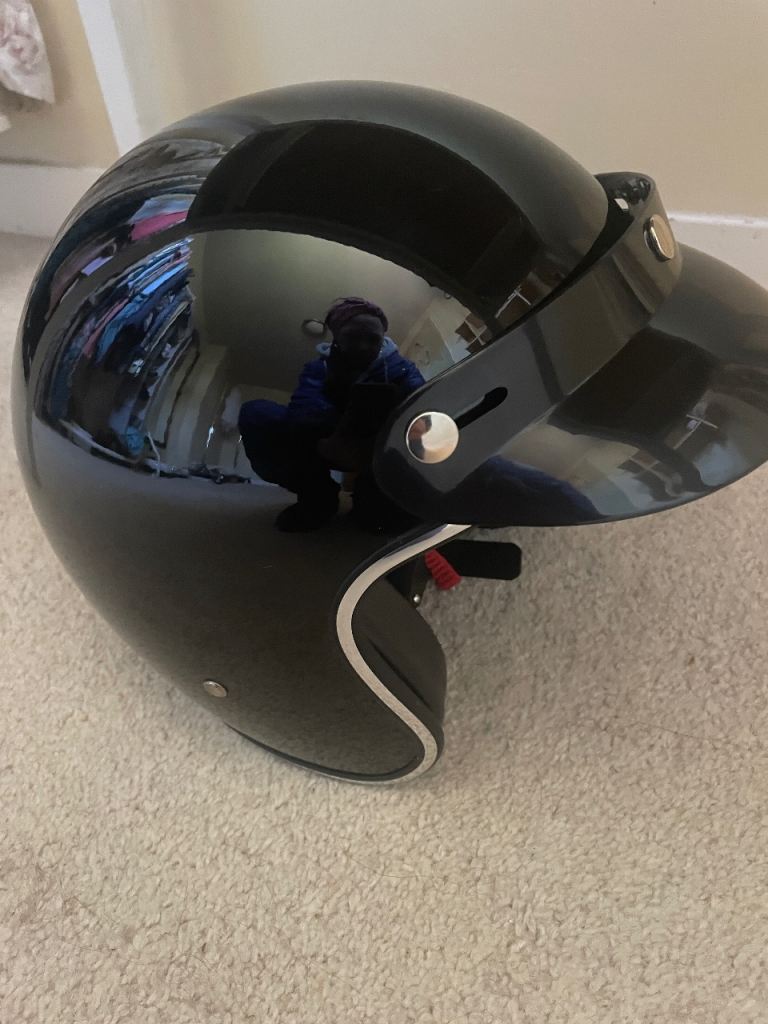 Helmet black open face super glossy quality helmet inner visor size M