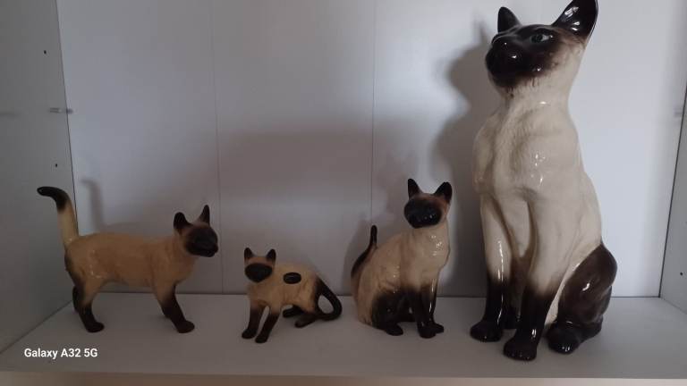Set of 4 Ceramic Siamese Cat Figurines – Good Condition