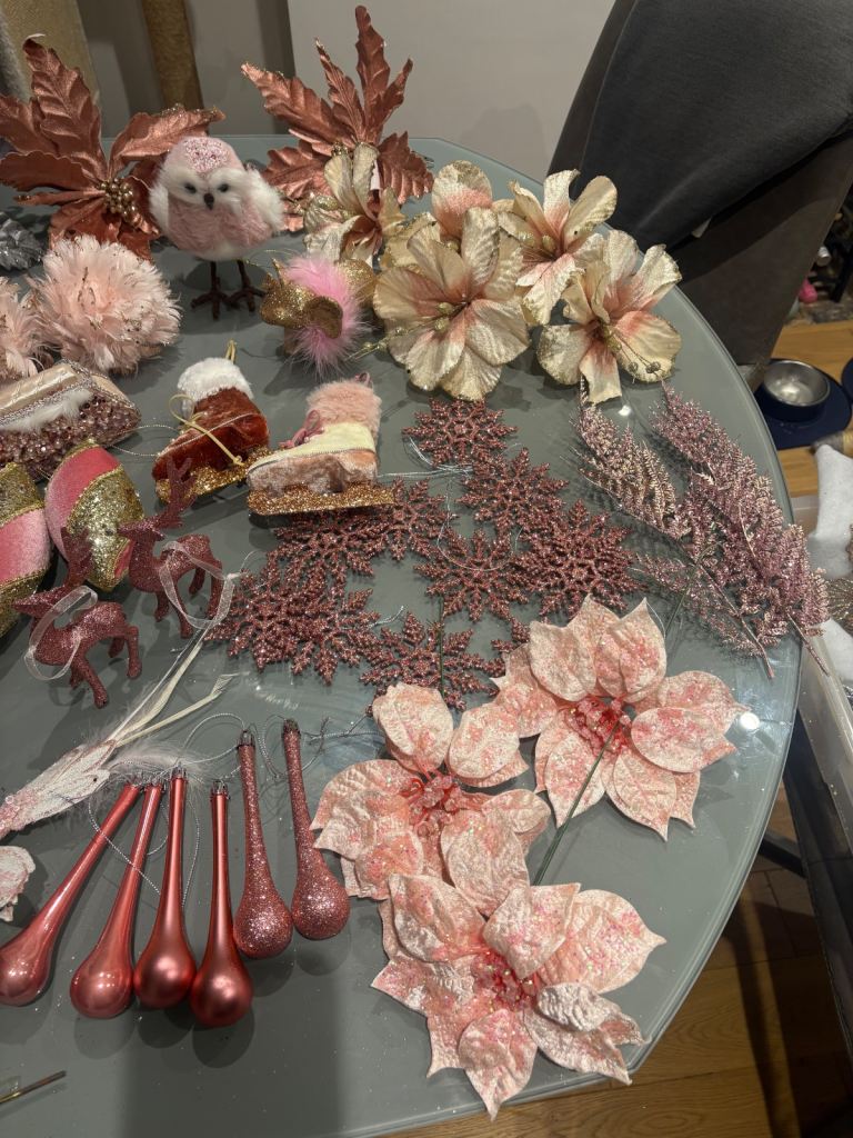 Pink Christmas decorations and garland