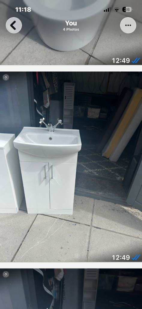 White High Gloss Bathroom Vanity Unit with Integrated Basin and Chrome Taps