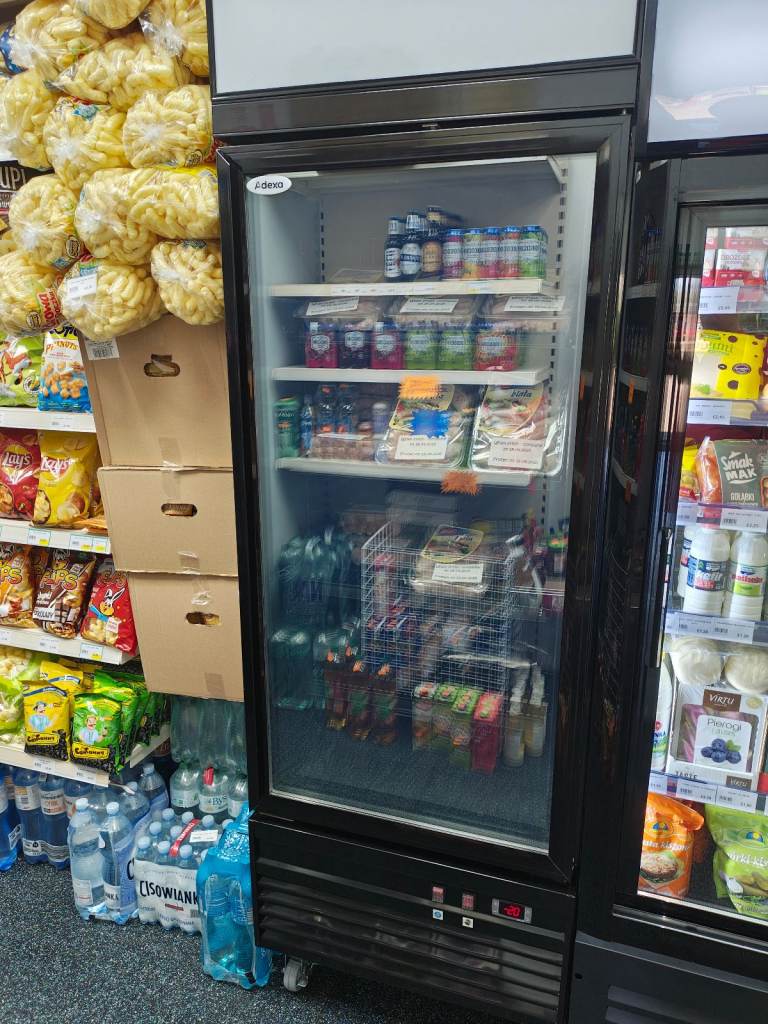 Commercial Display Freezer with Double Glass door 400 litres Black Canopy Light