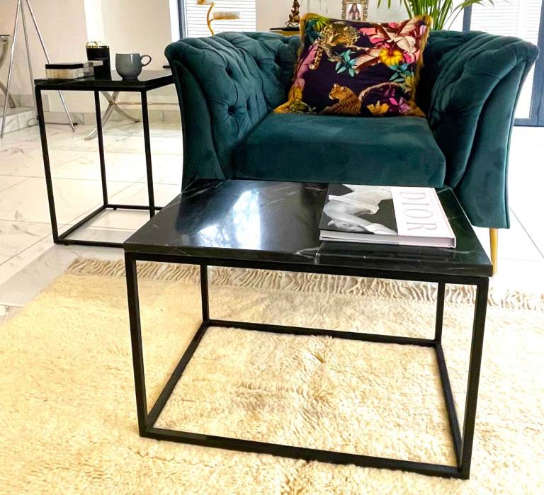 REDUCED 2 Genuine Black Marble Coffee and End Tables Pair - Brand New Boxed