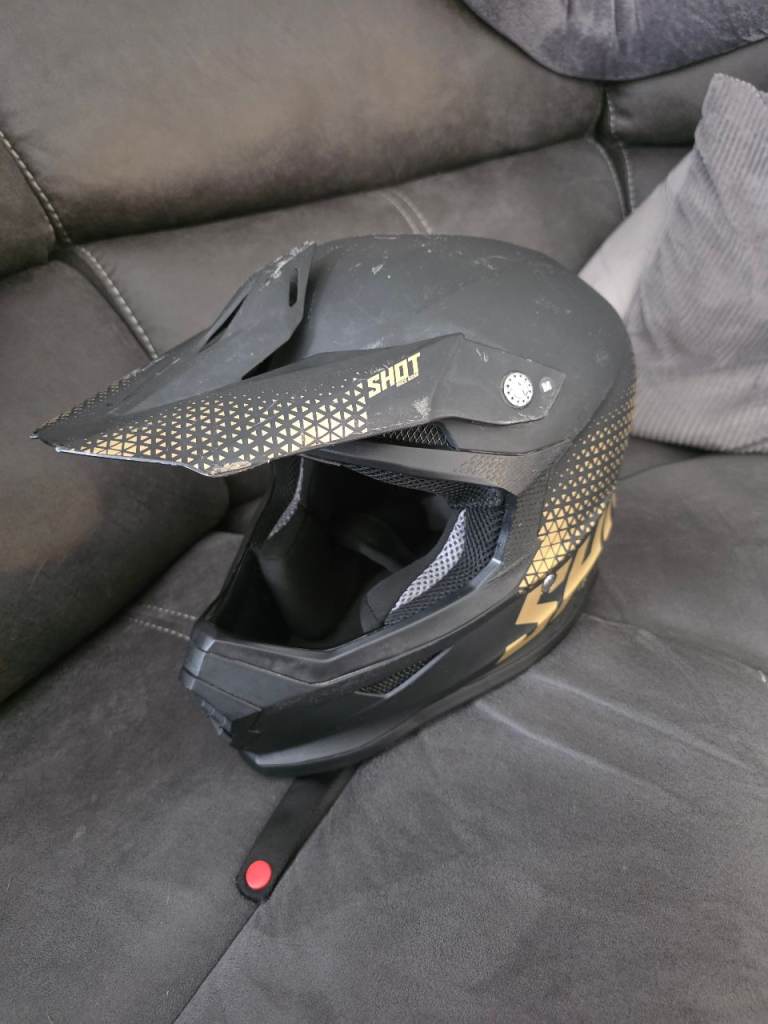 SHOT Race Gear Motocross Helmet – Black and Gold, Good Condition
