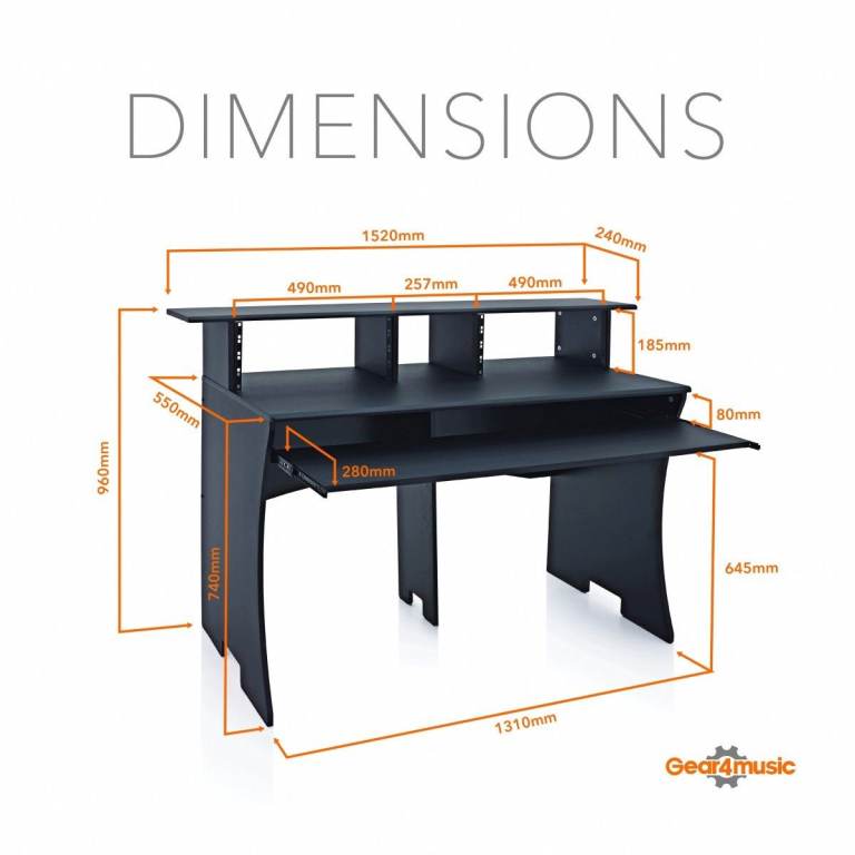 3 Tier Pro Audio Studio Desk by Gear4music 8U Black USED INSTRUCTIONS INCL.
