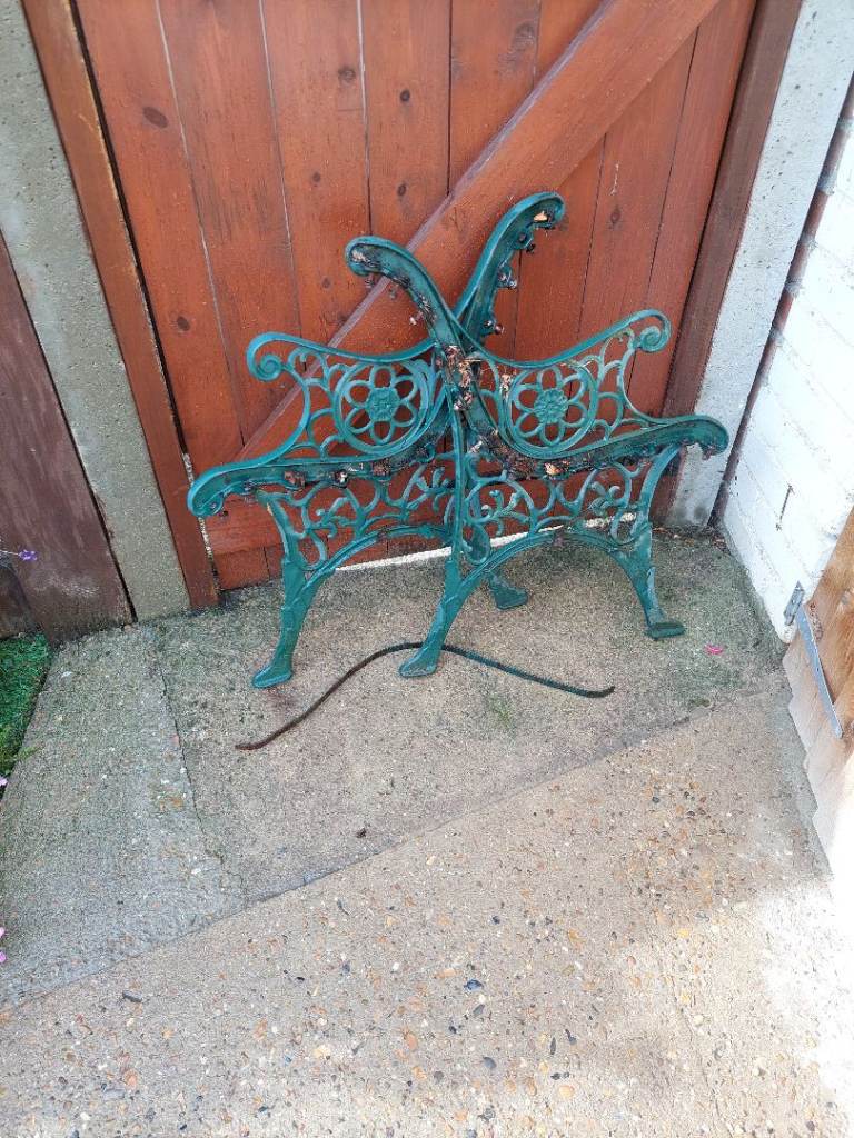 Cast Iron Garden Bench Ends – Green, Good Condition
