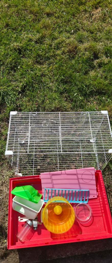 Hamster cage and accessories.