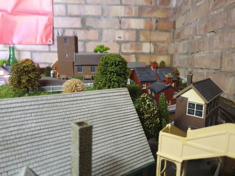 Model Railway Scenery with Buildings and Figures – Good Condition