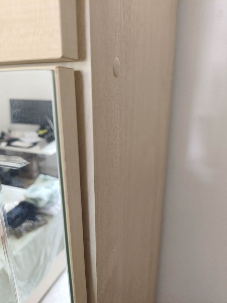 Light Beige Wood Wardrobe with Mirror and Drawers, Good Condition