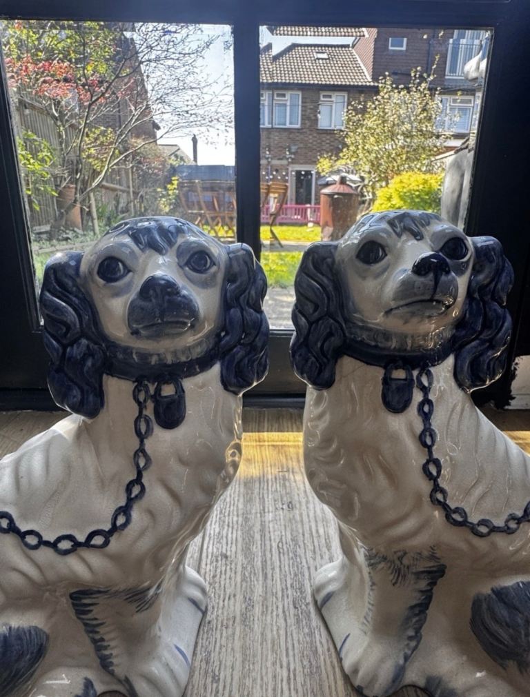 Pair of Hand-Painted Staffordshire Spaniel Dog Figurines